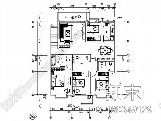 [毕业设计]某现代时尚四居室室内设计图（含效果模型）施工图下载【ID:180849129】