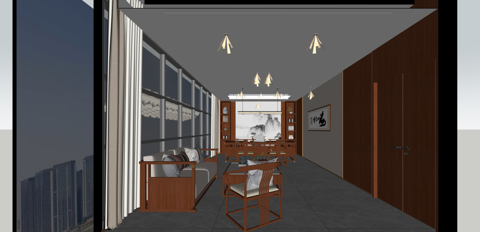 新中式办公室SU模型下载【ID:1216045704】