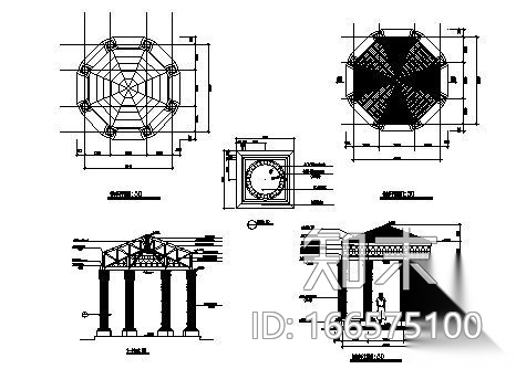 某八角亭建筑施工图cad施工图下载【ID:166575100】