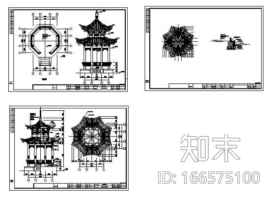 某八角亭建筑施工图cad施工图下载【ID:166575100】