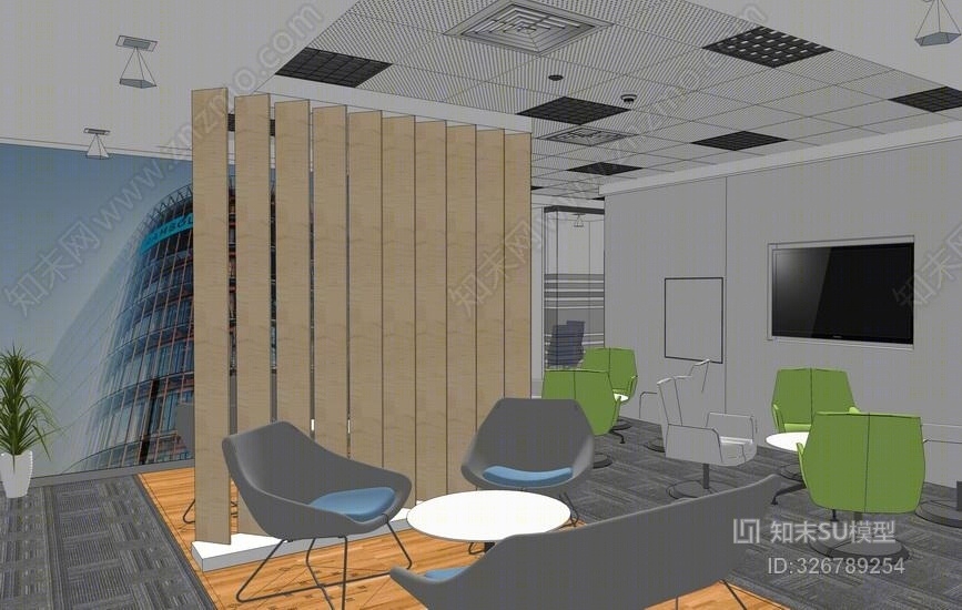 现代办公室室内设计SU模型下载【ID:326789254】