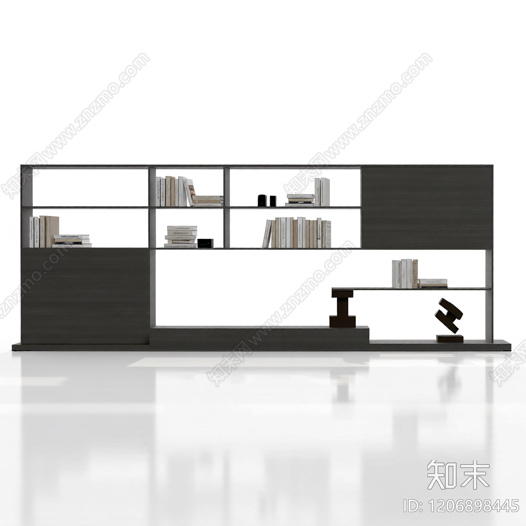 深色模块化书架组合3D模型下载【ID:1206898445】