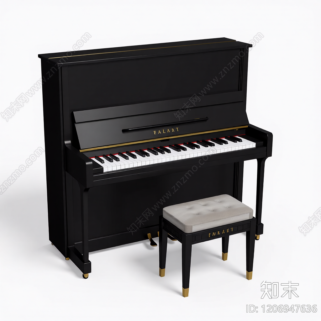 立式钢琴与琴凳组合3D模型下载【ID:1206947636】