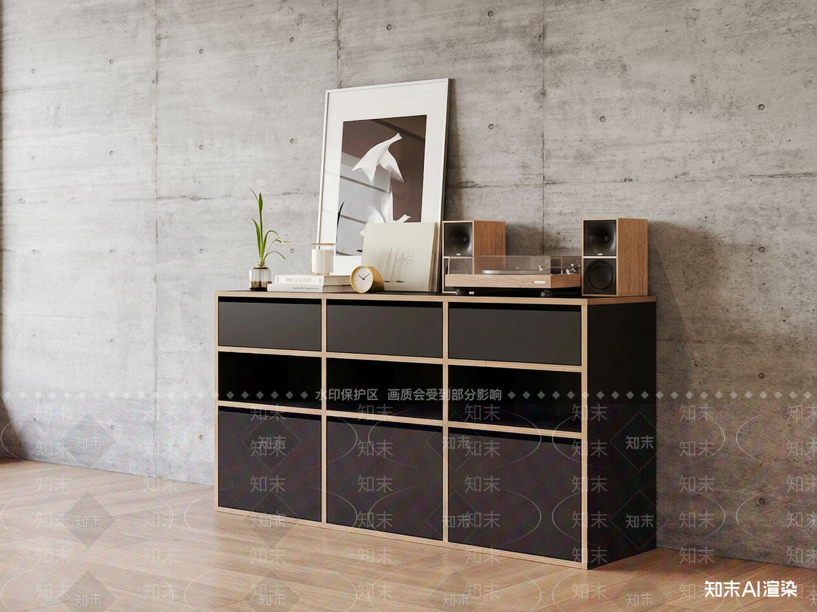 黑色储物柜电视柜3D模型下载【ID:1227531452】