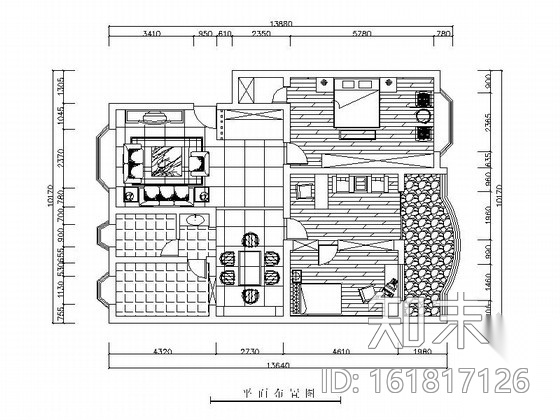 古典中式风格两居室装修图（含效果图）cad施工图下载【ID:161817126】