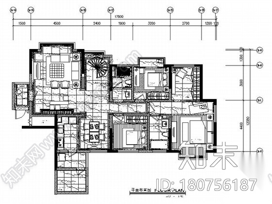 [湖南]高档现代四居室样板房室内装修施工图cad施工图下载【ID:180756187】