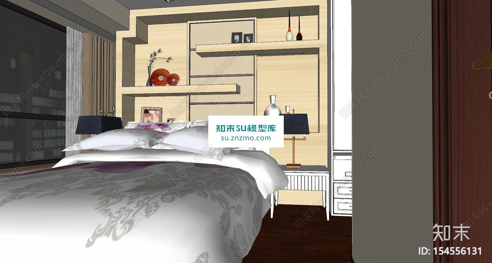 现代简约风格主卧室家装SU模型下载【ID:154556131】