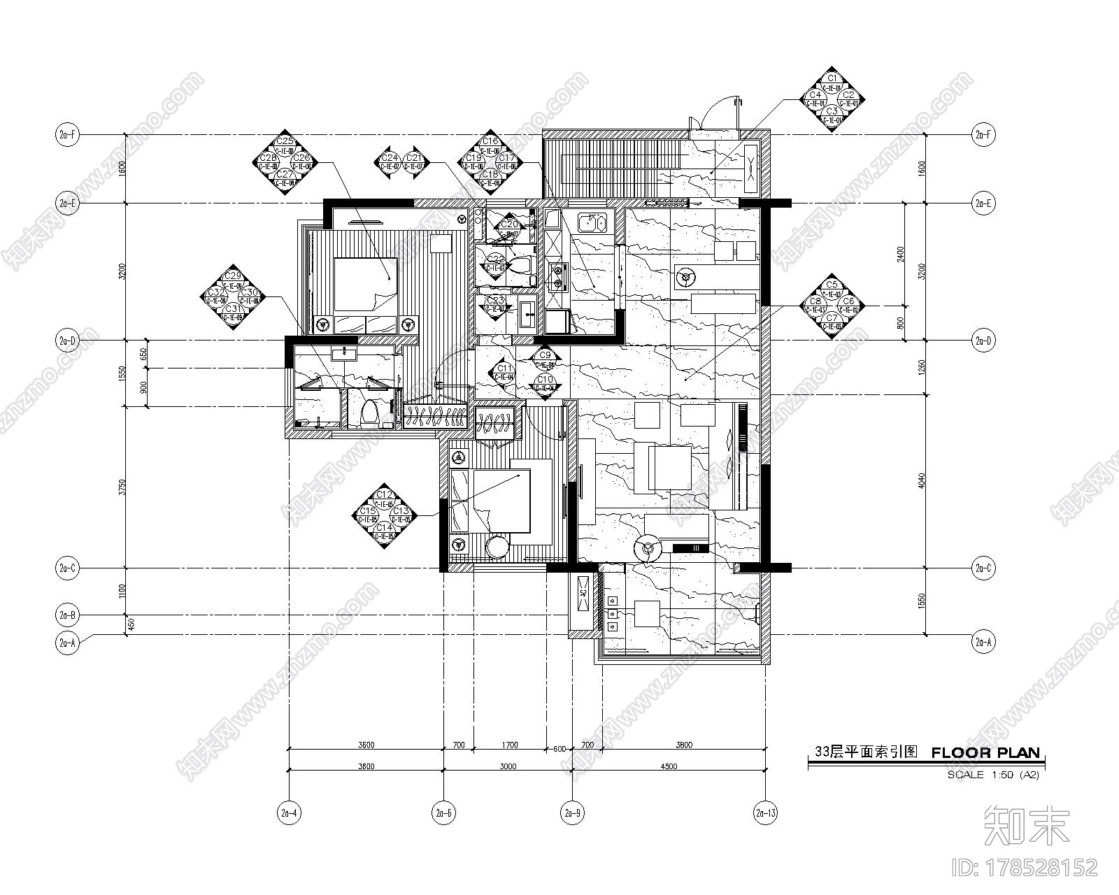 [广东]小户型两居室样板房室内装修施工图施工图下载【ID:178528152】