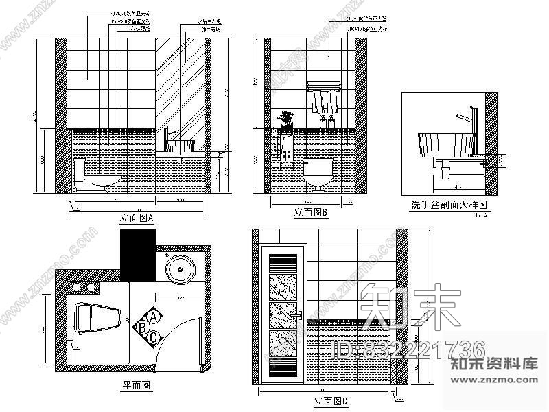 图块/节点家居卫生间立面图cad施工图下载【ID:832221736】