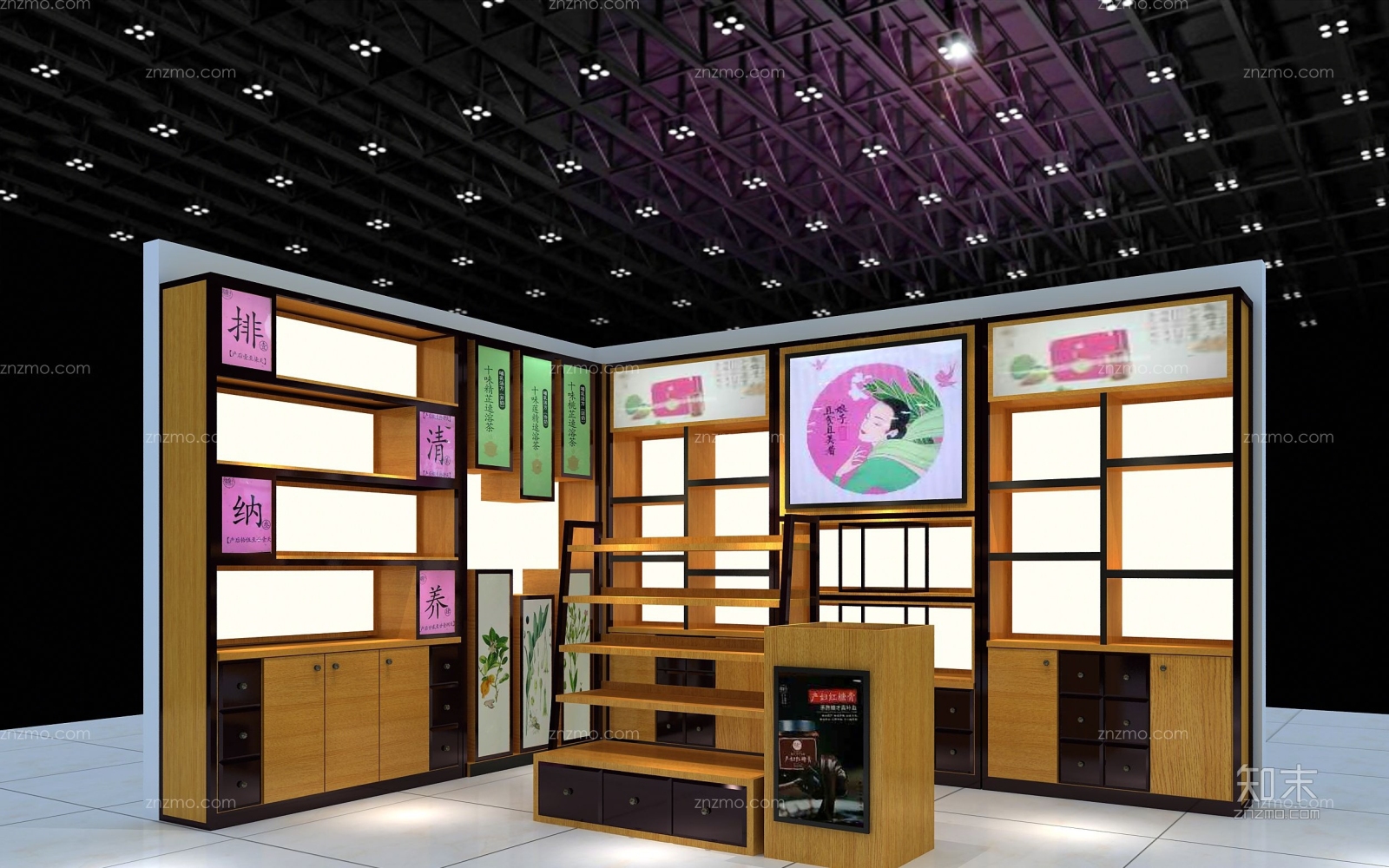 新中式保健品展示柜3D模型下载【ID:64003793】