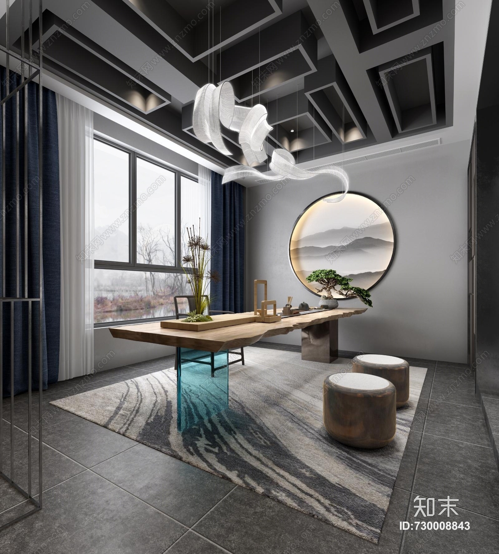 后现代现代客餐厅茶室门厅厨房3D模型下载【ID:730008843】