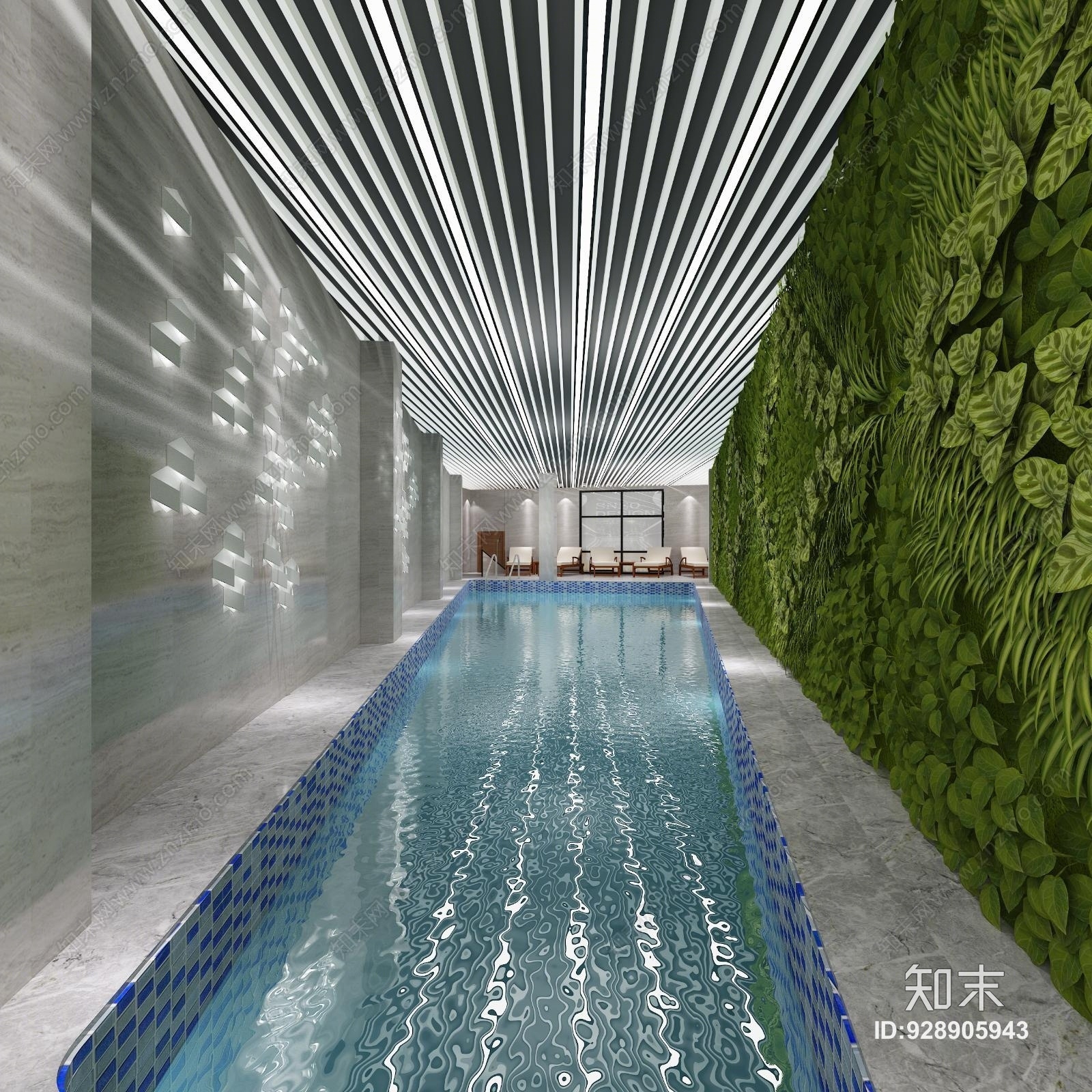 现代工装现代游泳池3D模型下载【ID:928905943】