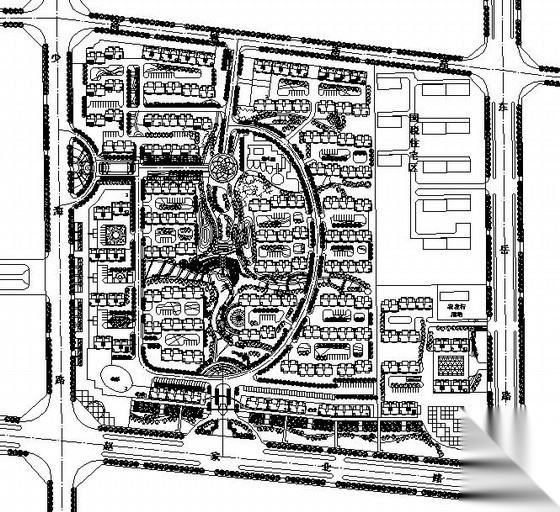 [淄博]某县城小区景观规划总图设计cad施工图下载【ID:161087157】