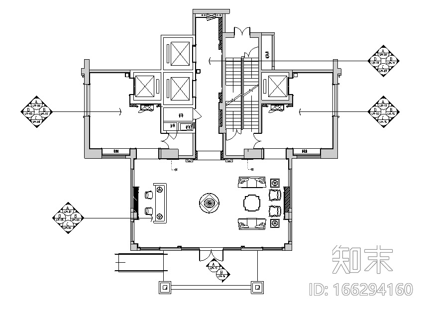 欧式风格名城电梯厅设计施工图（附效果图）cad施工图下载【ID:166294160】