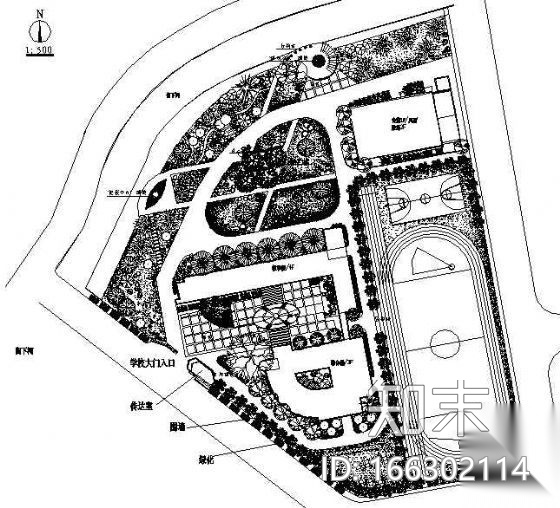 某小学景观植物配置图cad施工图下载【ID:166302114】