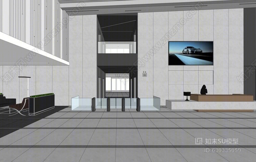 现代大堂室内设计SU模型下载【ID:630335059】