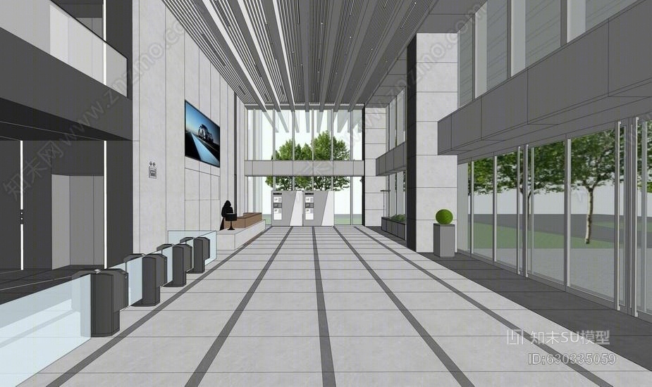 现代大堂室内设计SU模型下载【ID:630335059】