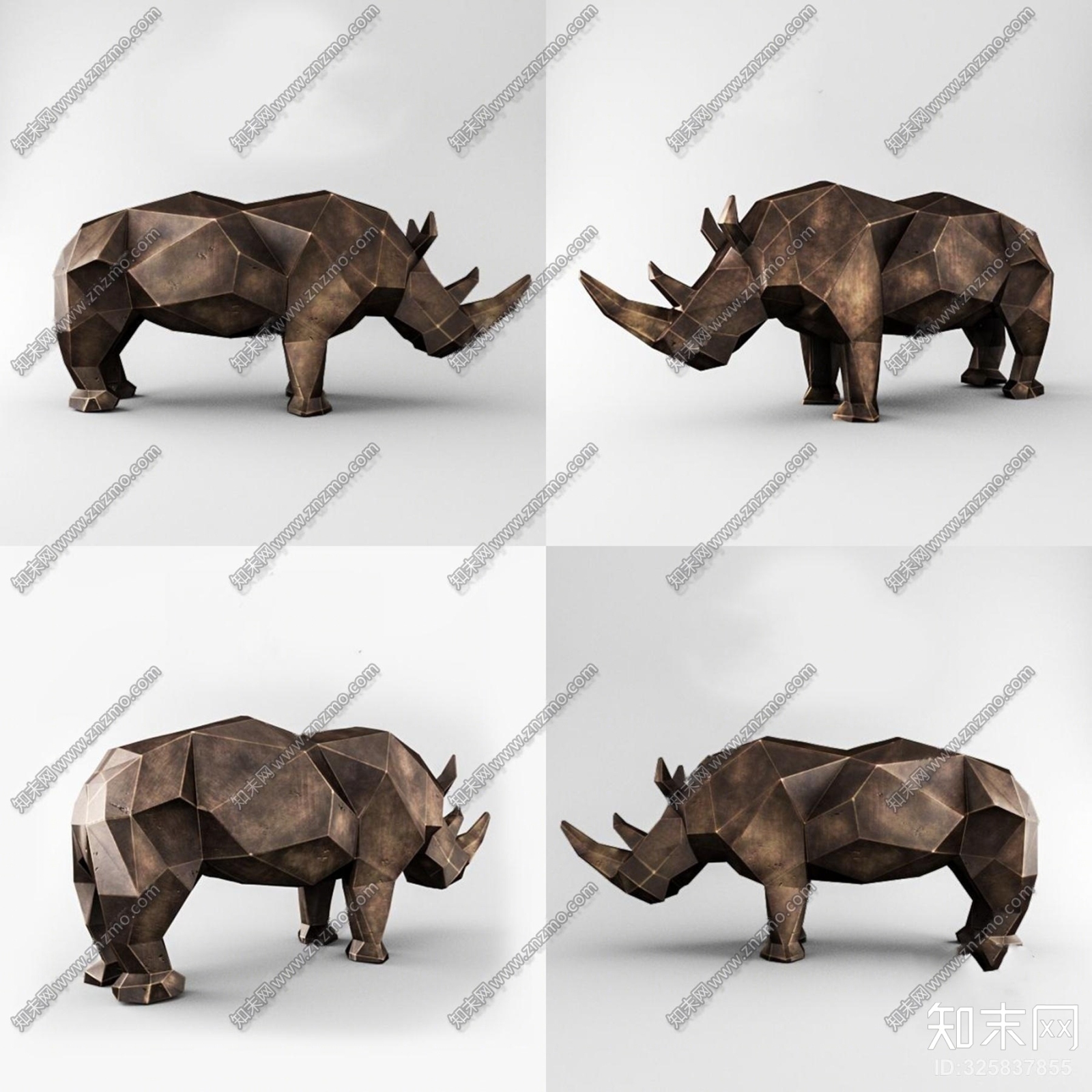 现代犀牛雕塑雕像3D模型下载【ID:325837855】