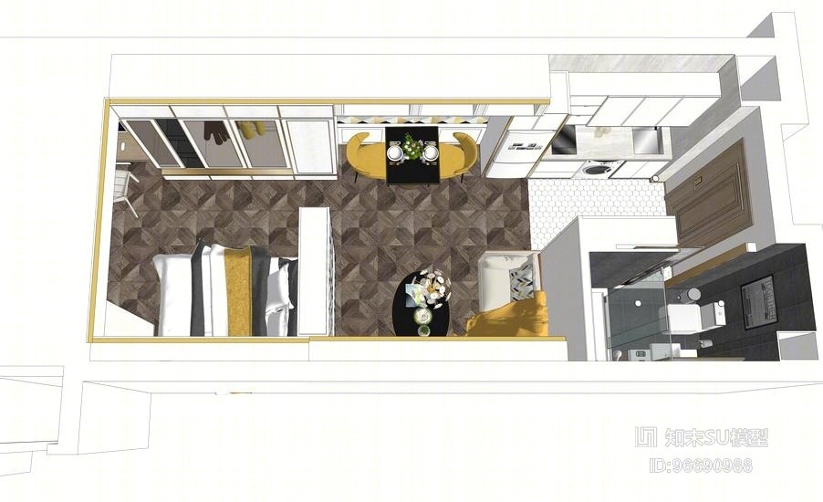 轻奢40㎡小公寓室内设计SU模型下载【ID:96690988】