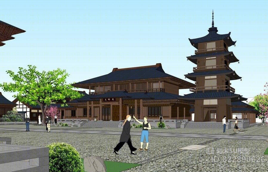 中式民俗文化村SU模型下载【ID:822890626】