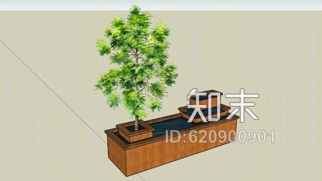 带有2层瀑布的喷泉与种植箱SU模型下载【ID:620900901】