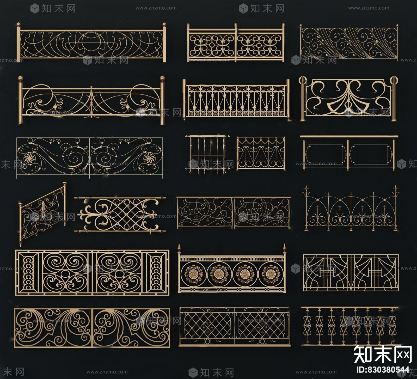 欧式栏杆护栏组合3D模型下载【ID:830380544】