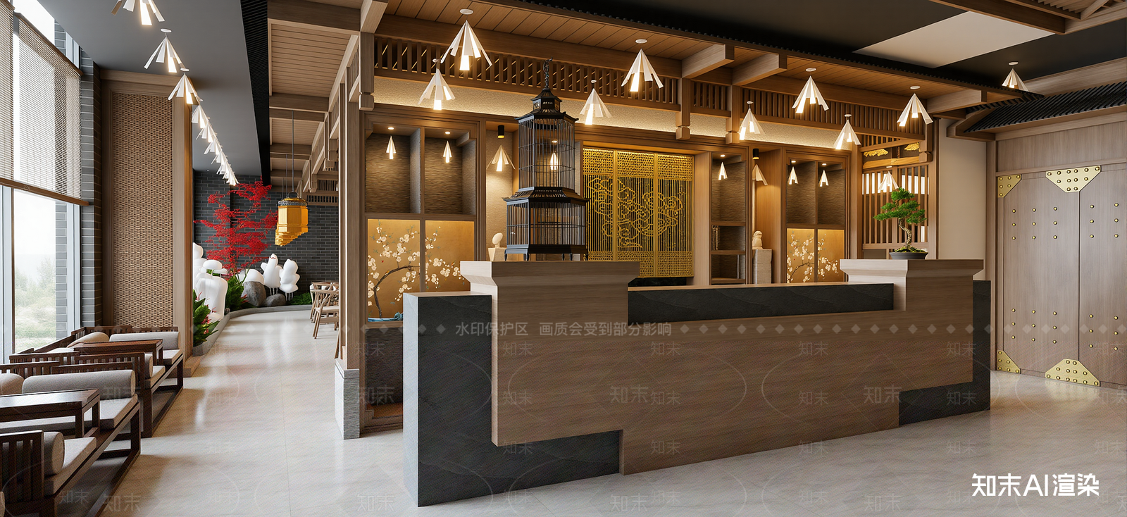 新中式民宿大堂SU模型下载【ID:1222251700】