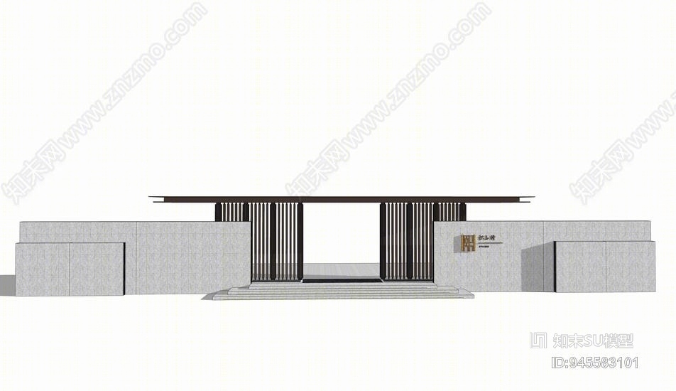 中式入口大门SU模型下载【ID:945583101】