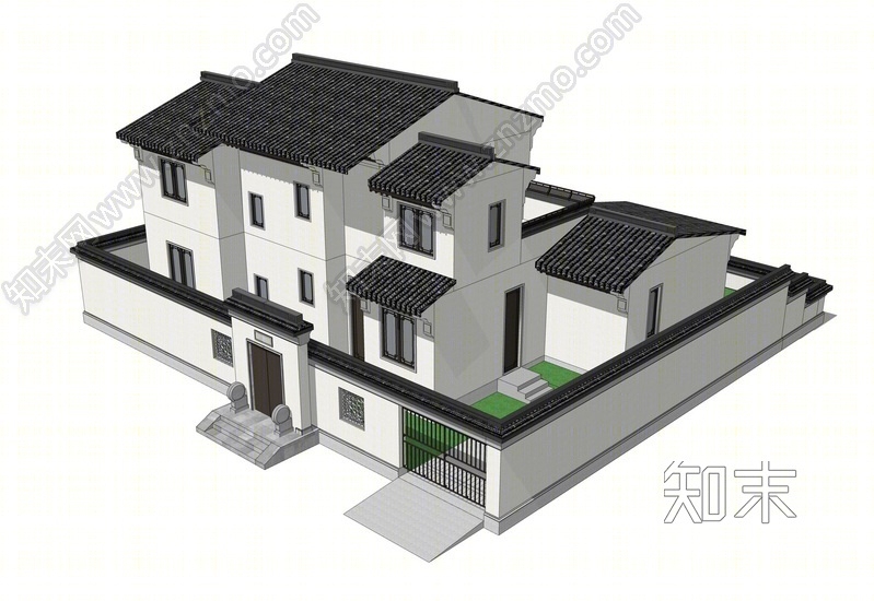 中式独栋别墅SU模型下载【ID:150681142】