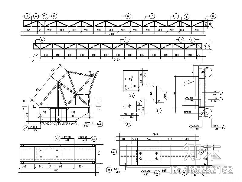 钢桁架节点详图CAD施工图下载【ID:166252162】