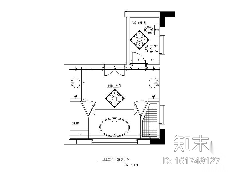 别墅主卧卫生间装修图cad施工图下载【ID:161749127】