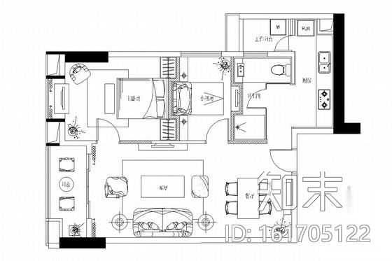 [广州]高档公寓式管理商住楼现代风格两居室装修图施工图下载【ID:161705122】