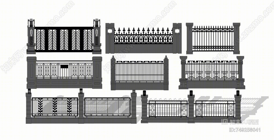 铁艺围墙组合SU模型下载【ID:749258041】