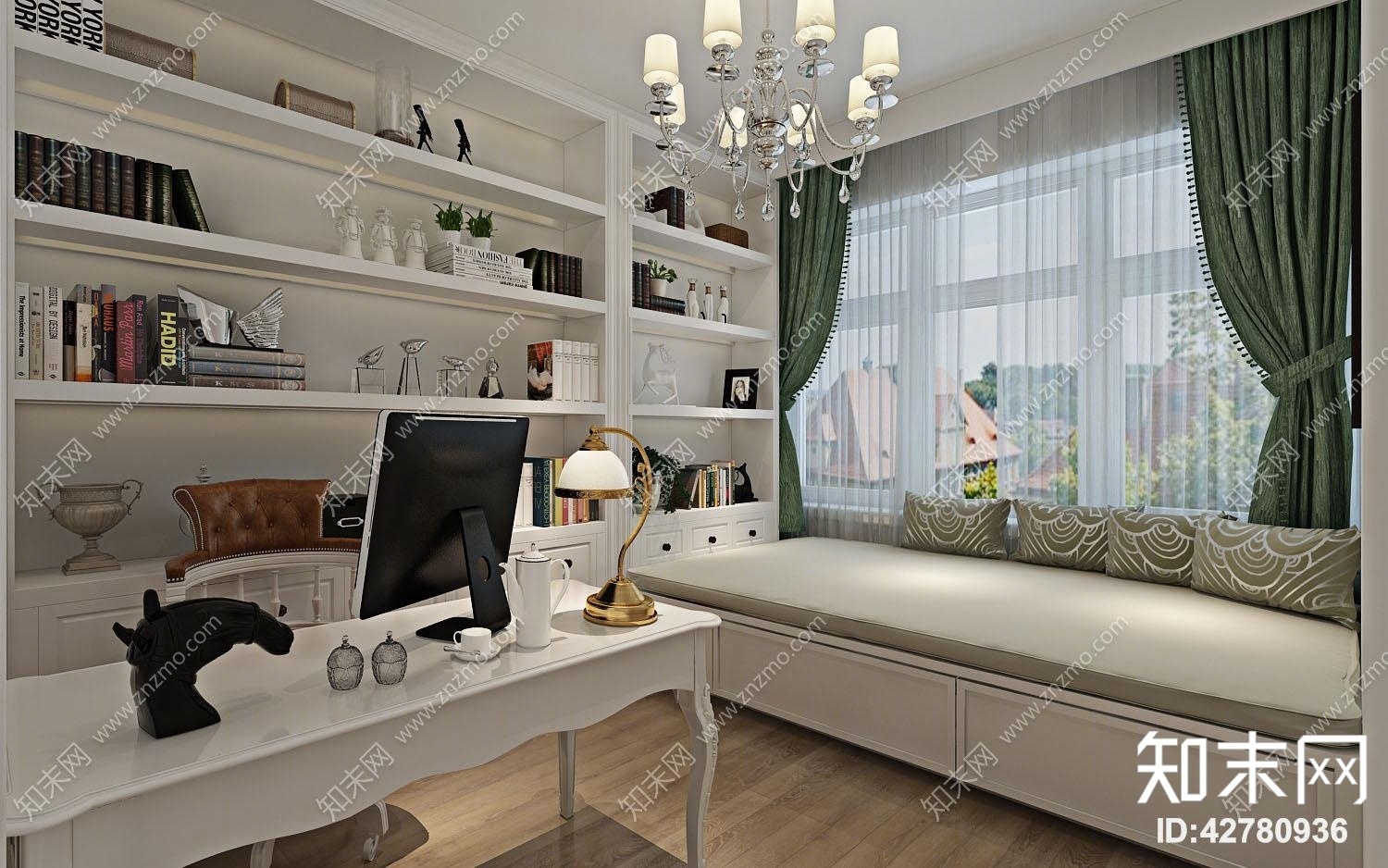欧式简约家居主卧室3D模型下载【ID:42780936】