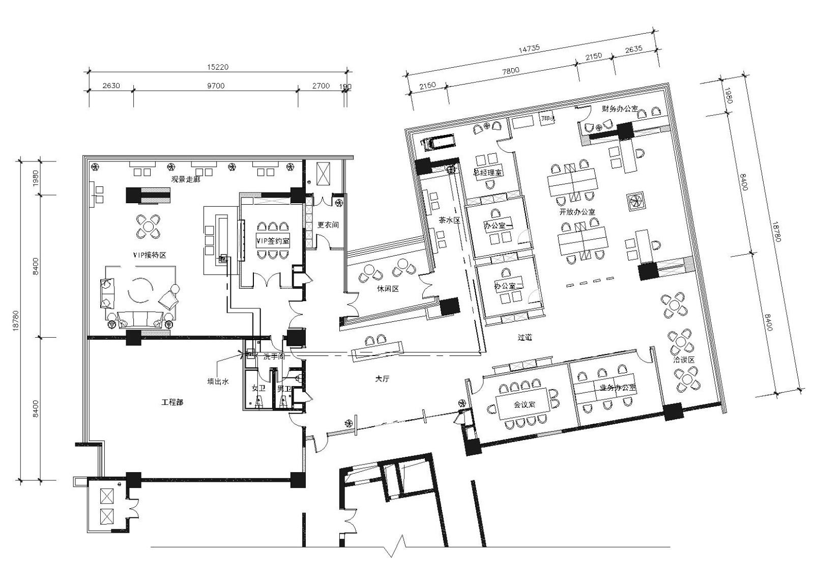 [杭州]281㎡现代装饰公司办公空间施工图cad施工图下载【ID:160418111】
