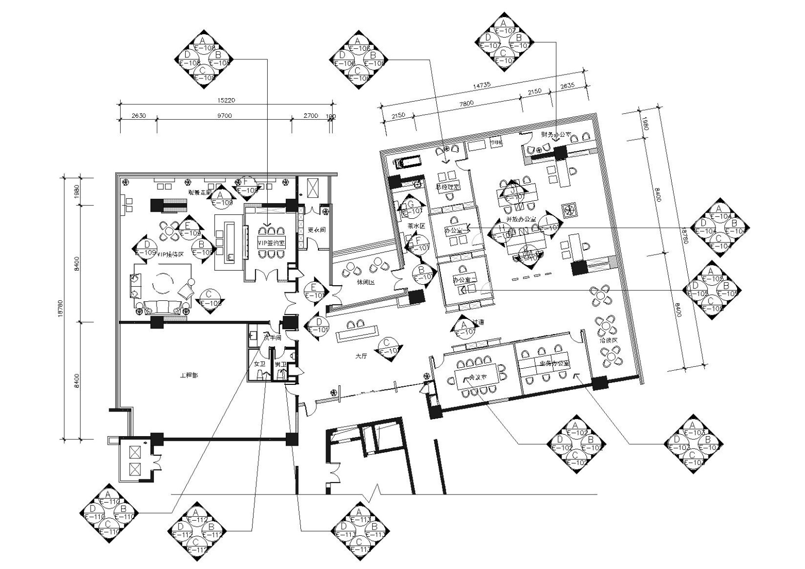 [杭州]281㎡现代装饰公司办公空间施工图cad施工图下载【ID:160418111】