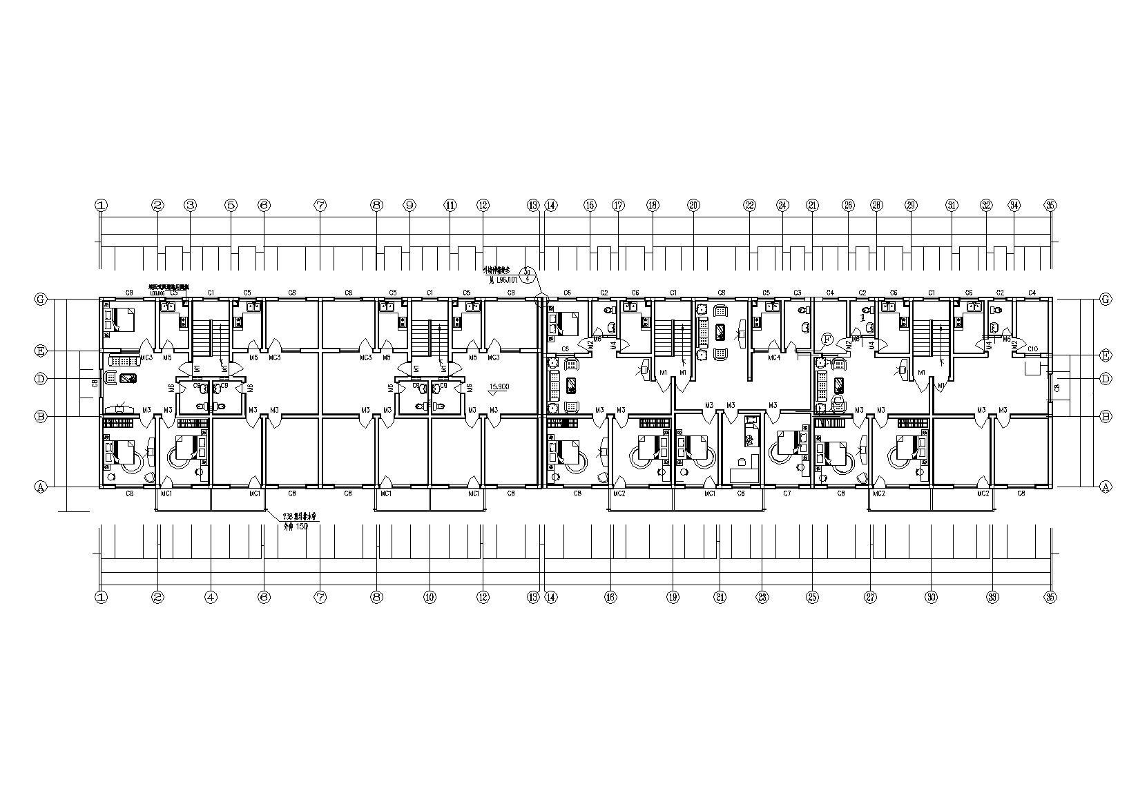 多层舒适三室一厅户型阁楼宿舍楼建筑施工图cad施工图下载【ID:165154125】