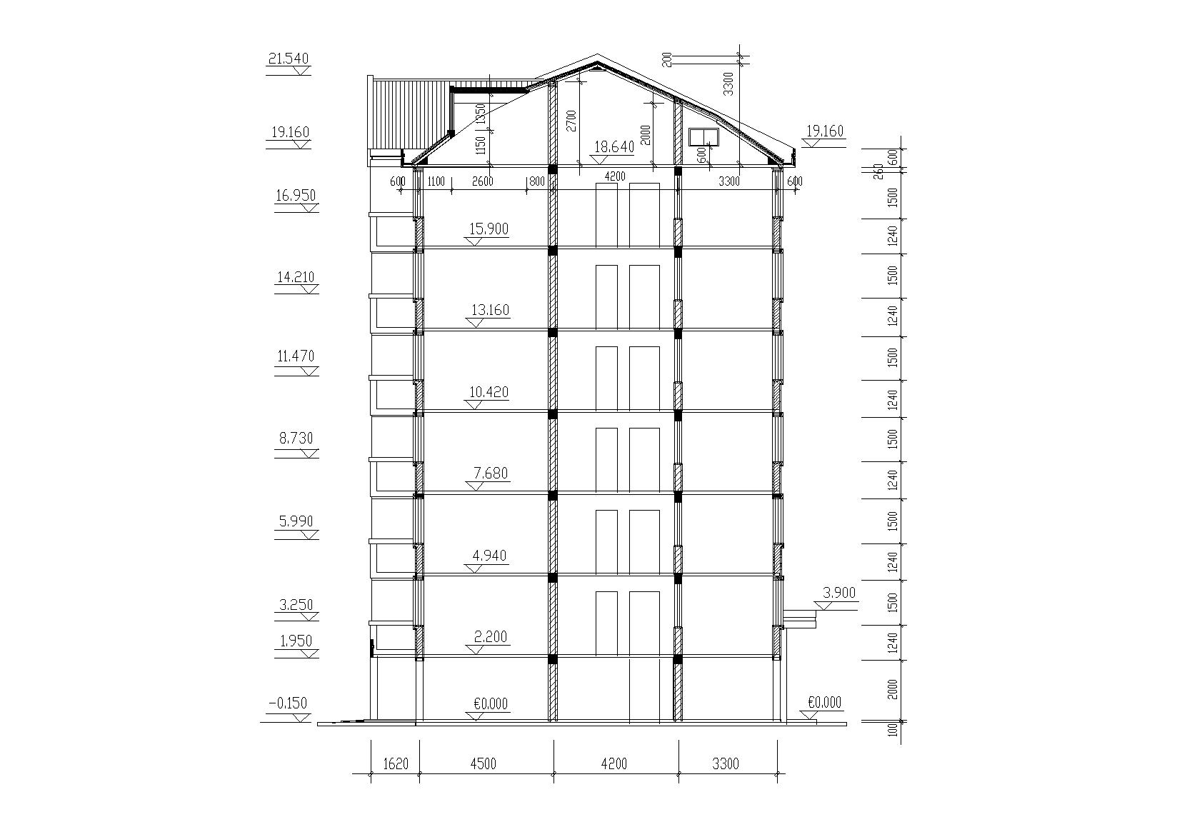 多层舒适三室一厅户型阁楼宿舍楼建筑施工图cad施工图下载【ID:165154125】