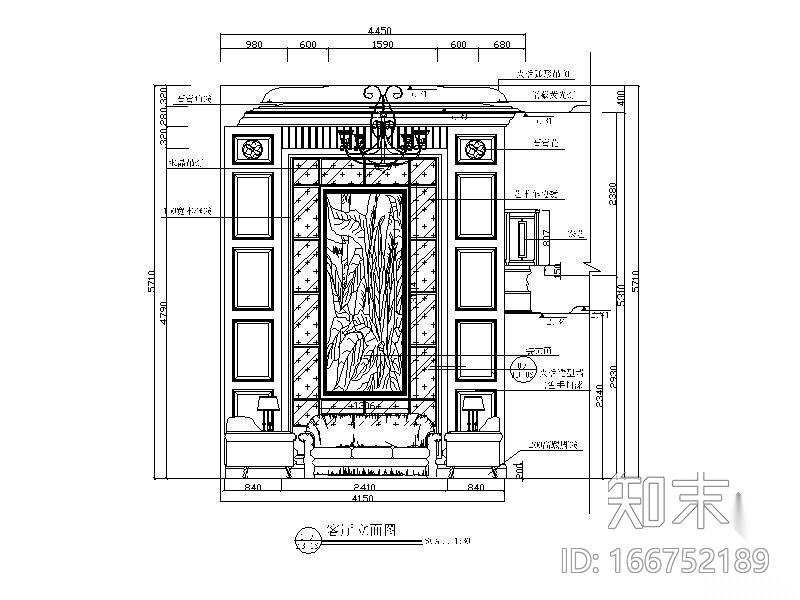 欧式背景墙立面图cad施工图下载【ID:166752189】