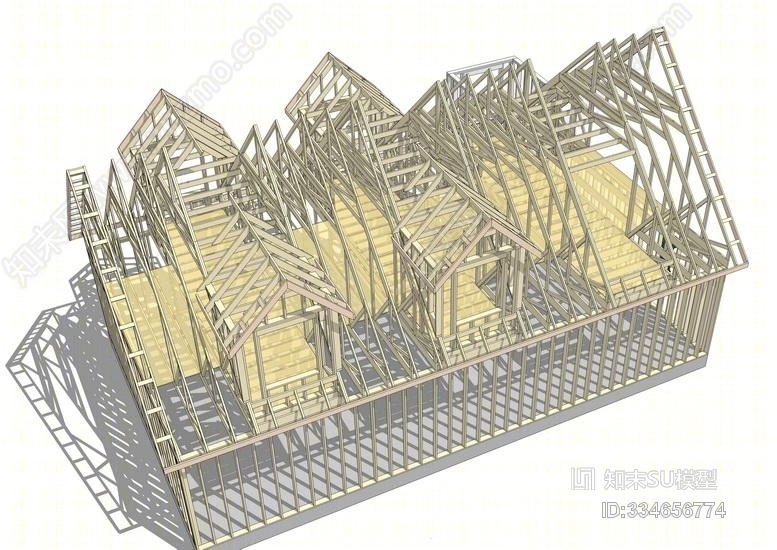 别墅屋顶框架结构SU模型下载【ID:334656774】