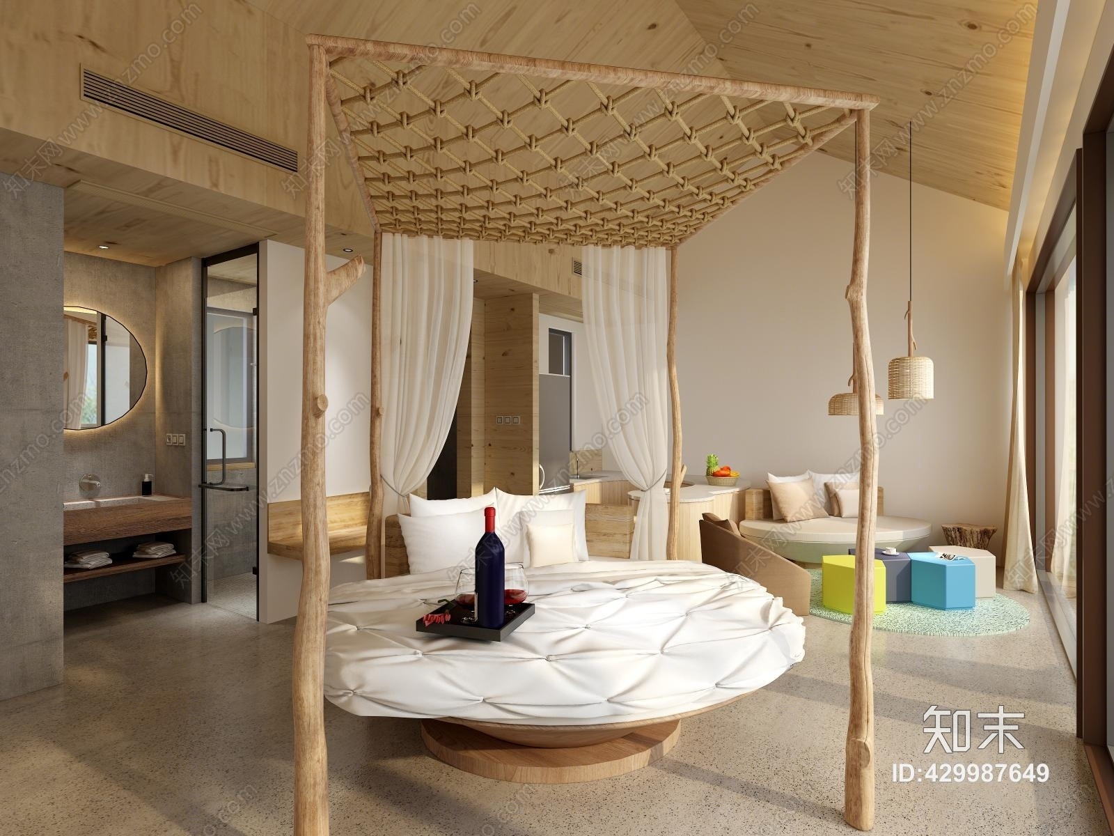 现代名宿酒店客房3D模型下载【ID:429987649】