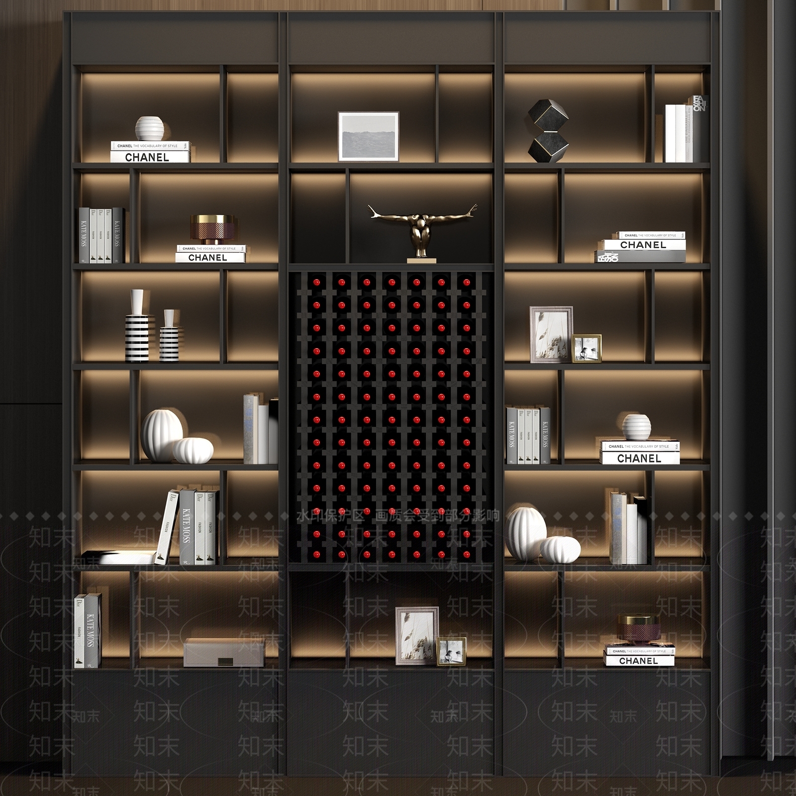 新中式实木装饰酒柜酒水饰品组合3D模型下载【ID:932684251】