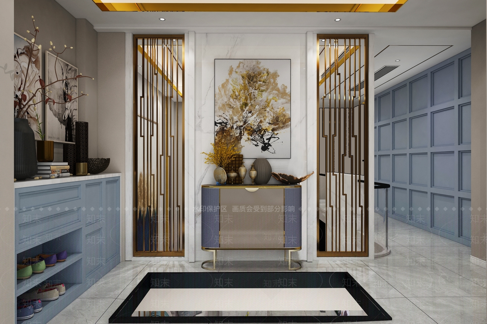 现代轻奢客厅3D全景模型3D模型下载【ID:832310232】