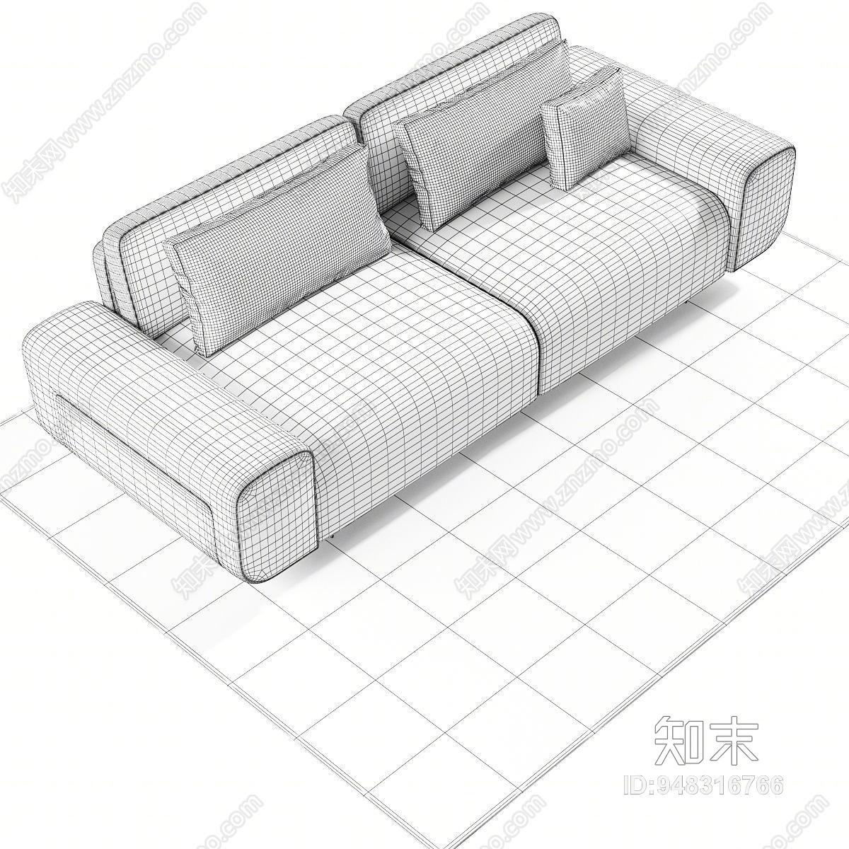 现代布艺双人沙发3D模型下载【ID:948316766】