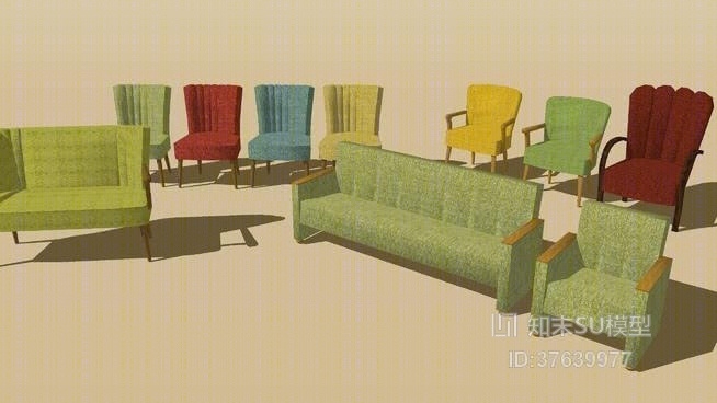 沙发凳子组合SU模型下载【ID:37639977】