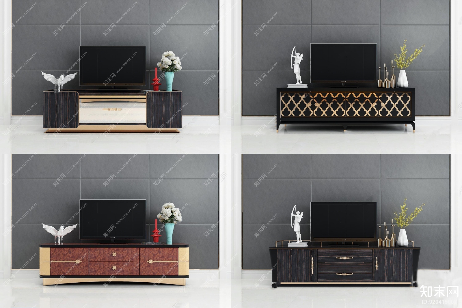 A&amp;X现代奢华电视柜摆件组合3D模型下载【ID:920415002】