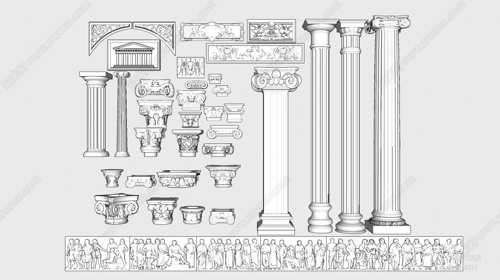 石膏罗马柱SU模型下载【ID:444043211】