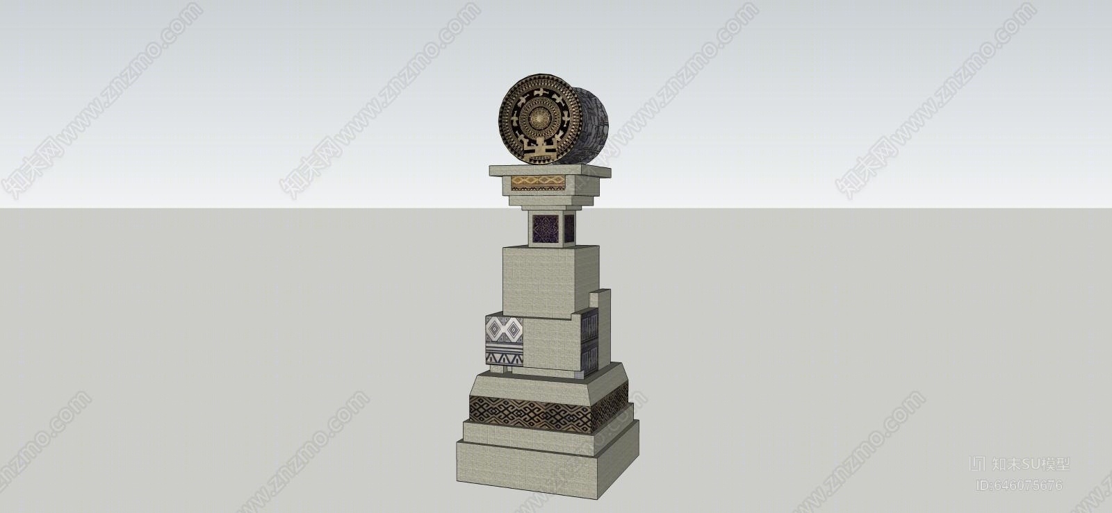 中式铜鼓元素雕塑小品SU模型下载【ID:646075676】