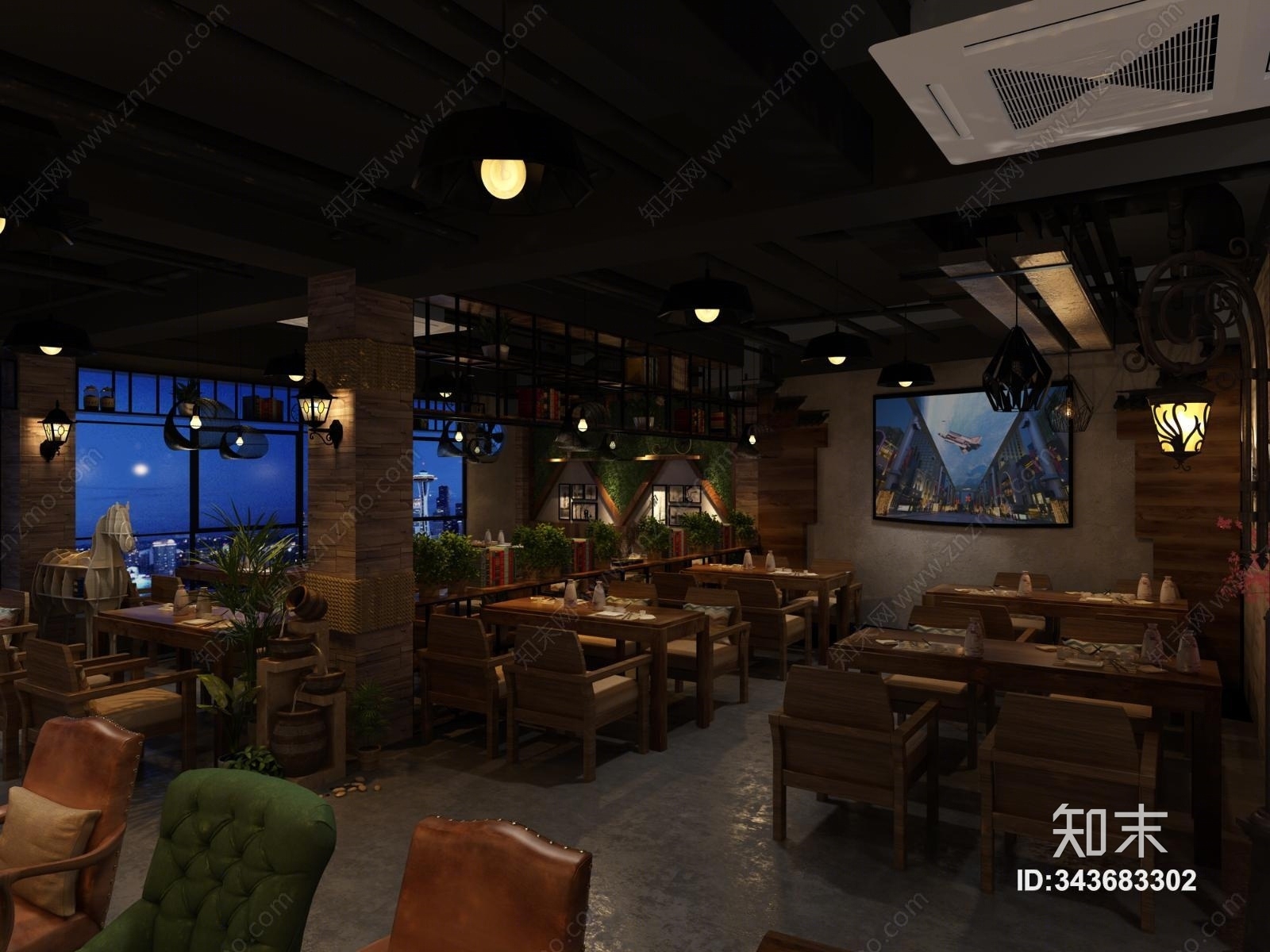 工业风烧烤店3D模型下载【ID:343683302】