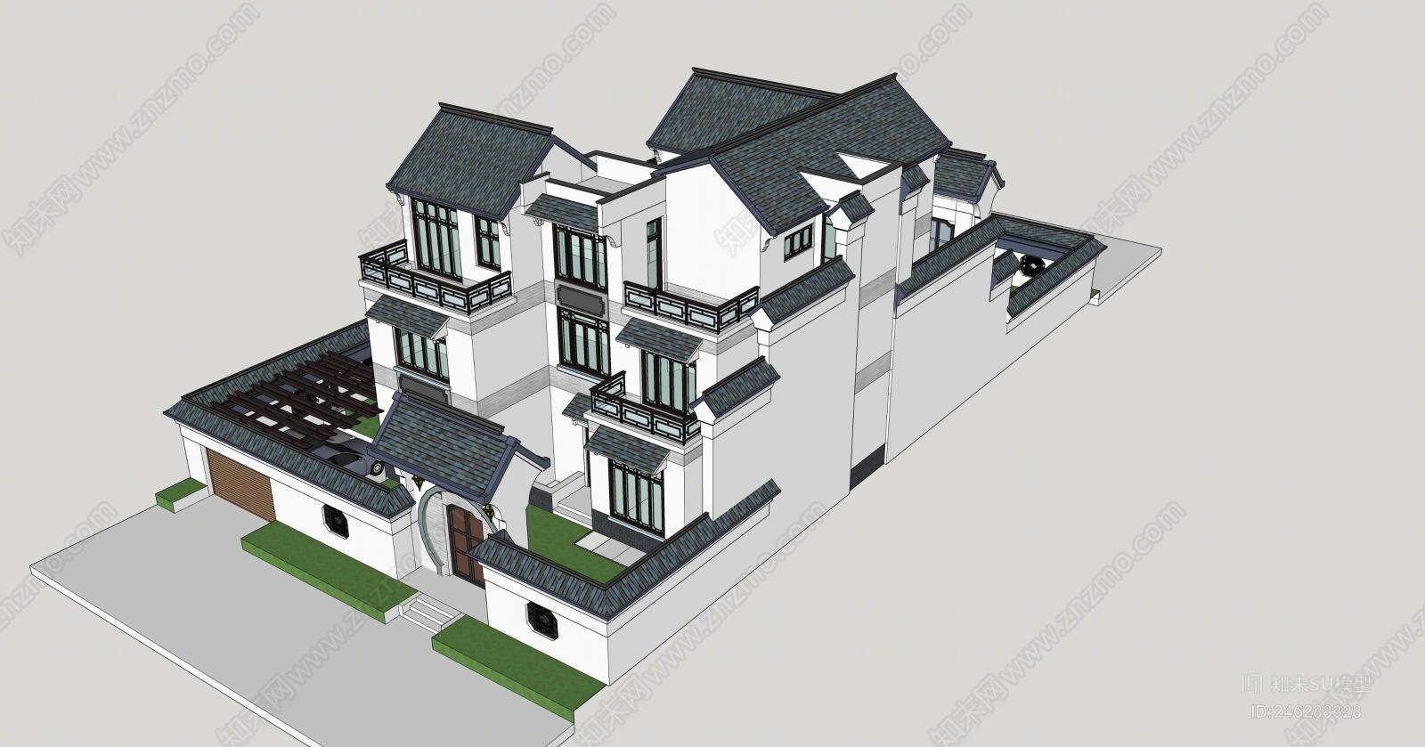 新中式别墅SU模型下载【ID:246288328】